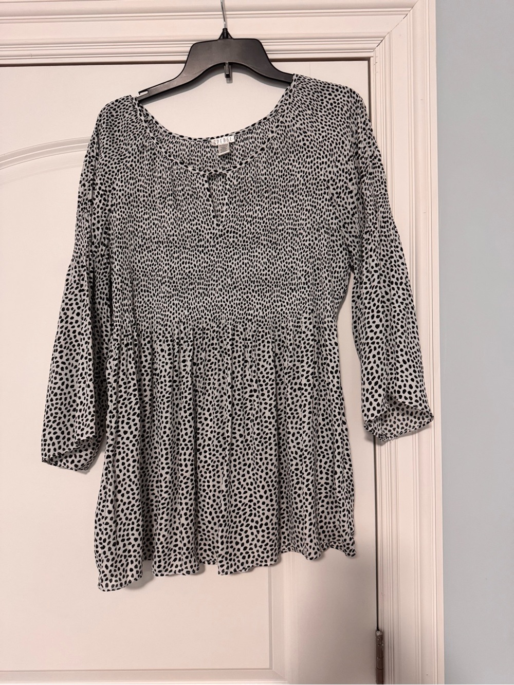 Spense Black & White Smocked Peplum Tunic